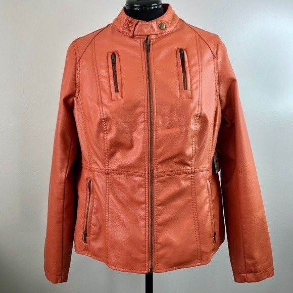 Relativity Cabachonor faux leather moto jacket rust color sz 1X - Picture 1 of 7